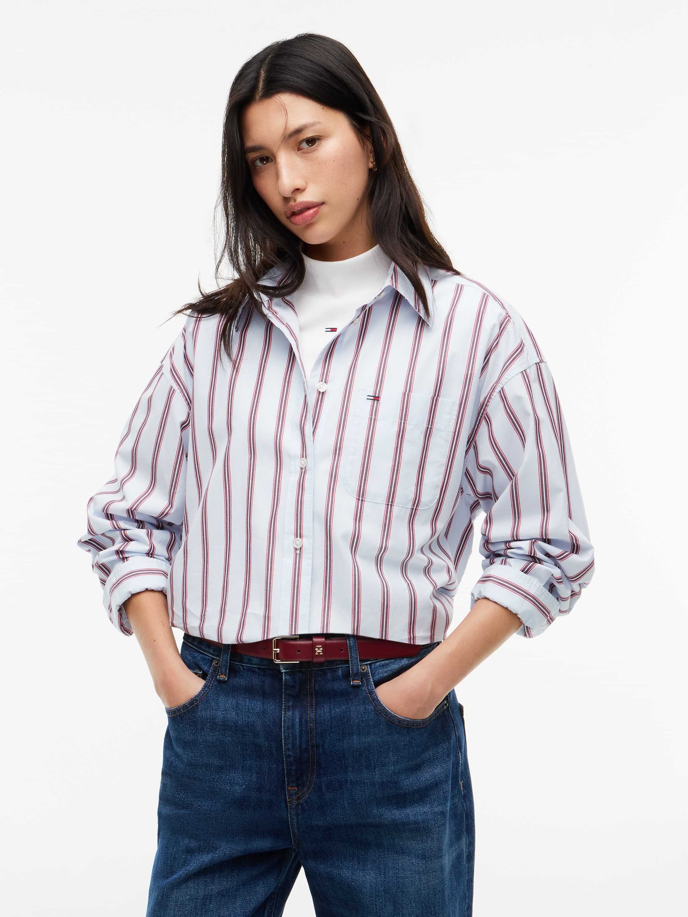 Oversized Fit Yarn Dyed Poplin Shirt