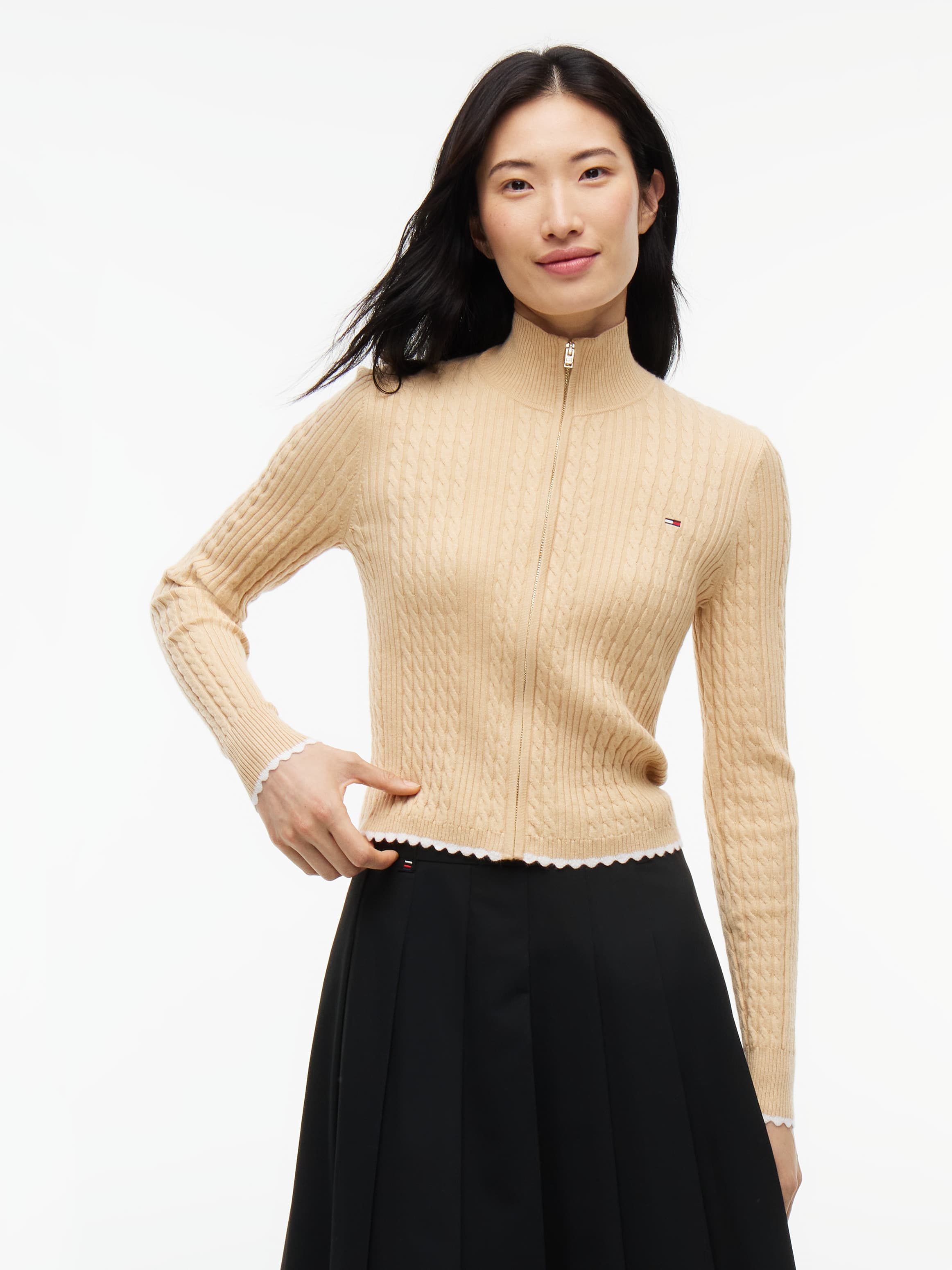 Micro Cable Knit Slim Zip-Thru Jumper