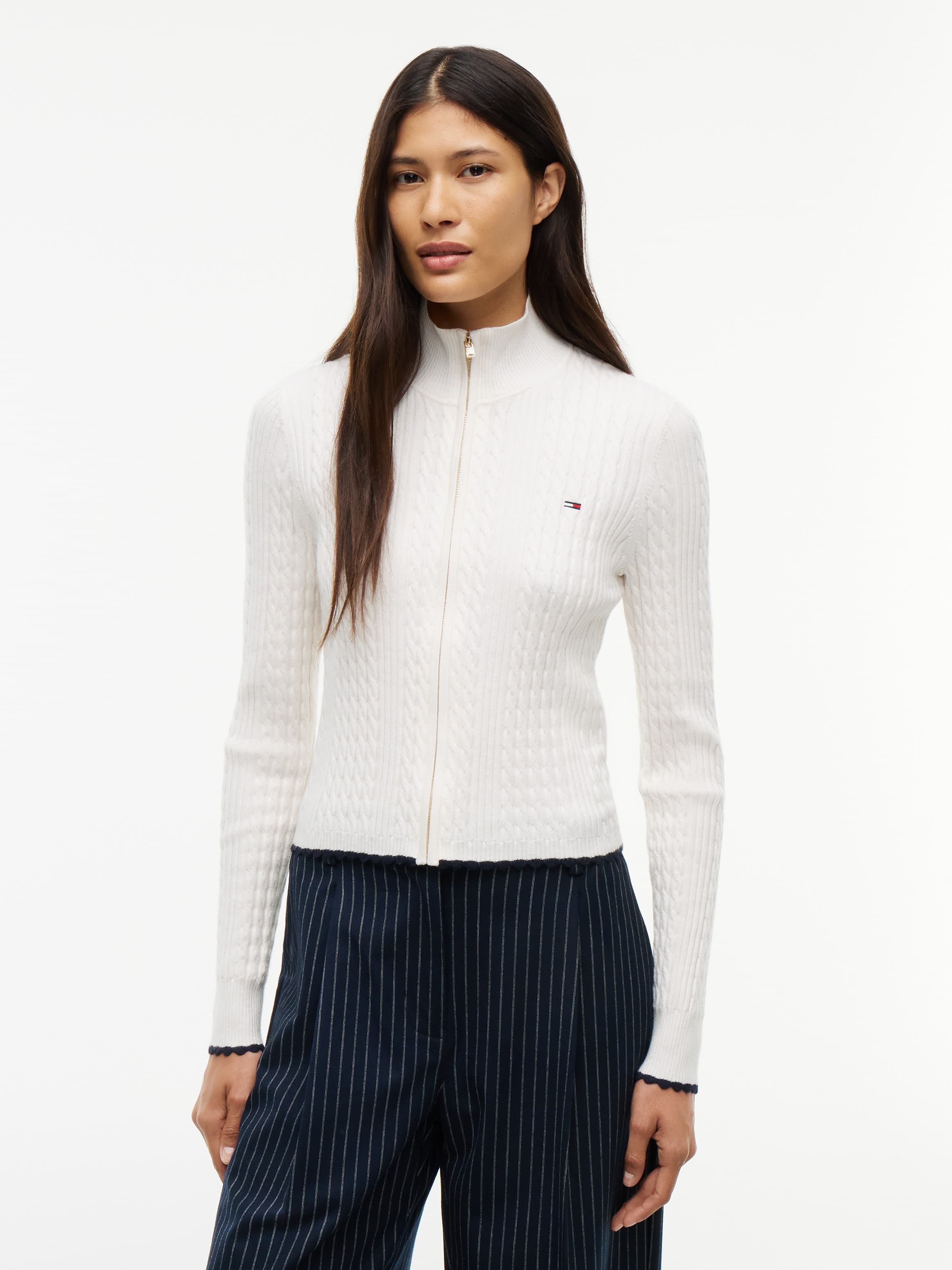 Micro Cable Knit Slim Zip-Thru Jumper