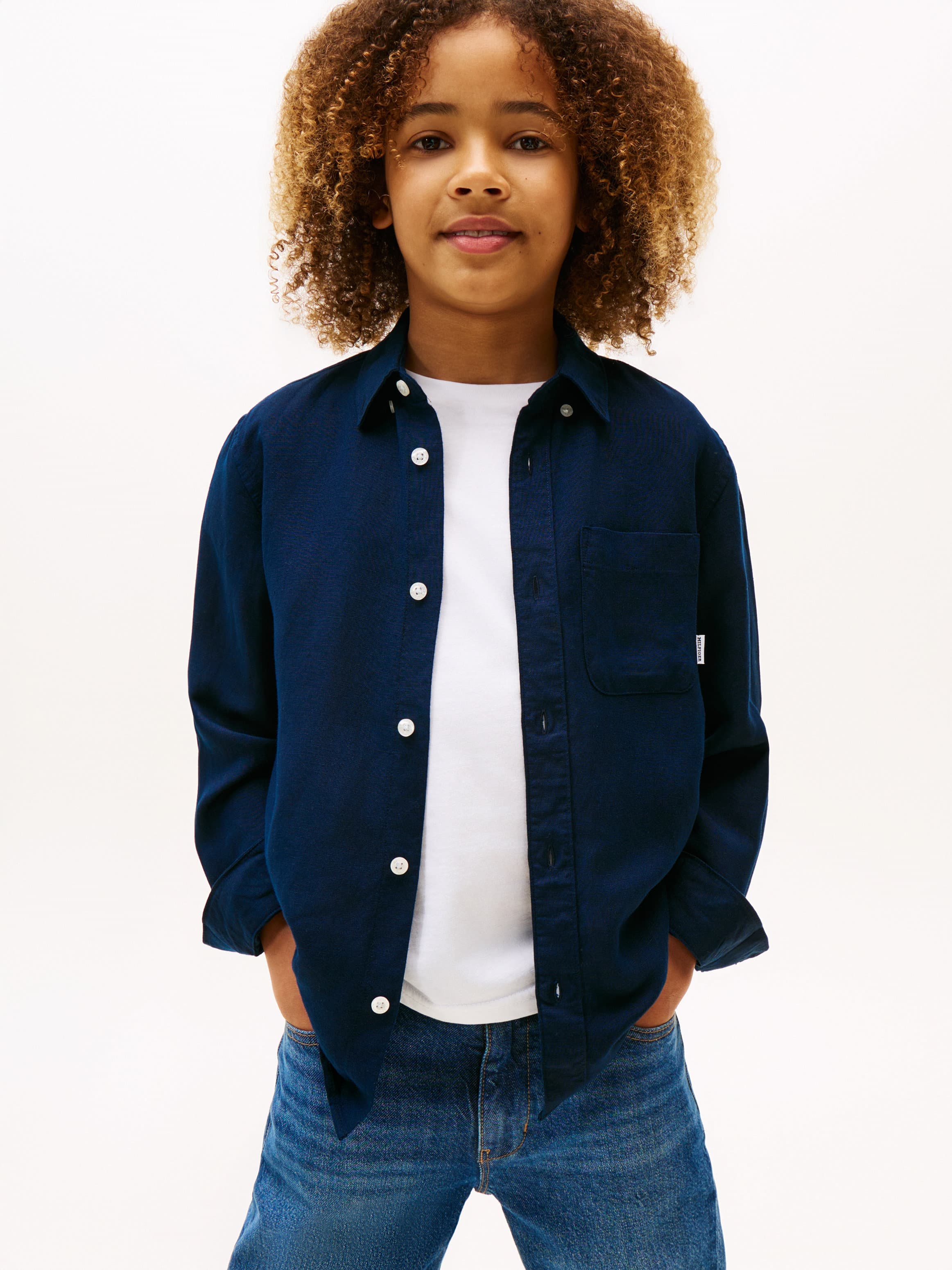 Relaxed Fit Flag Embroidery Linen Blend Shirt