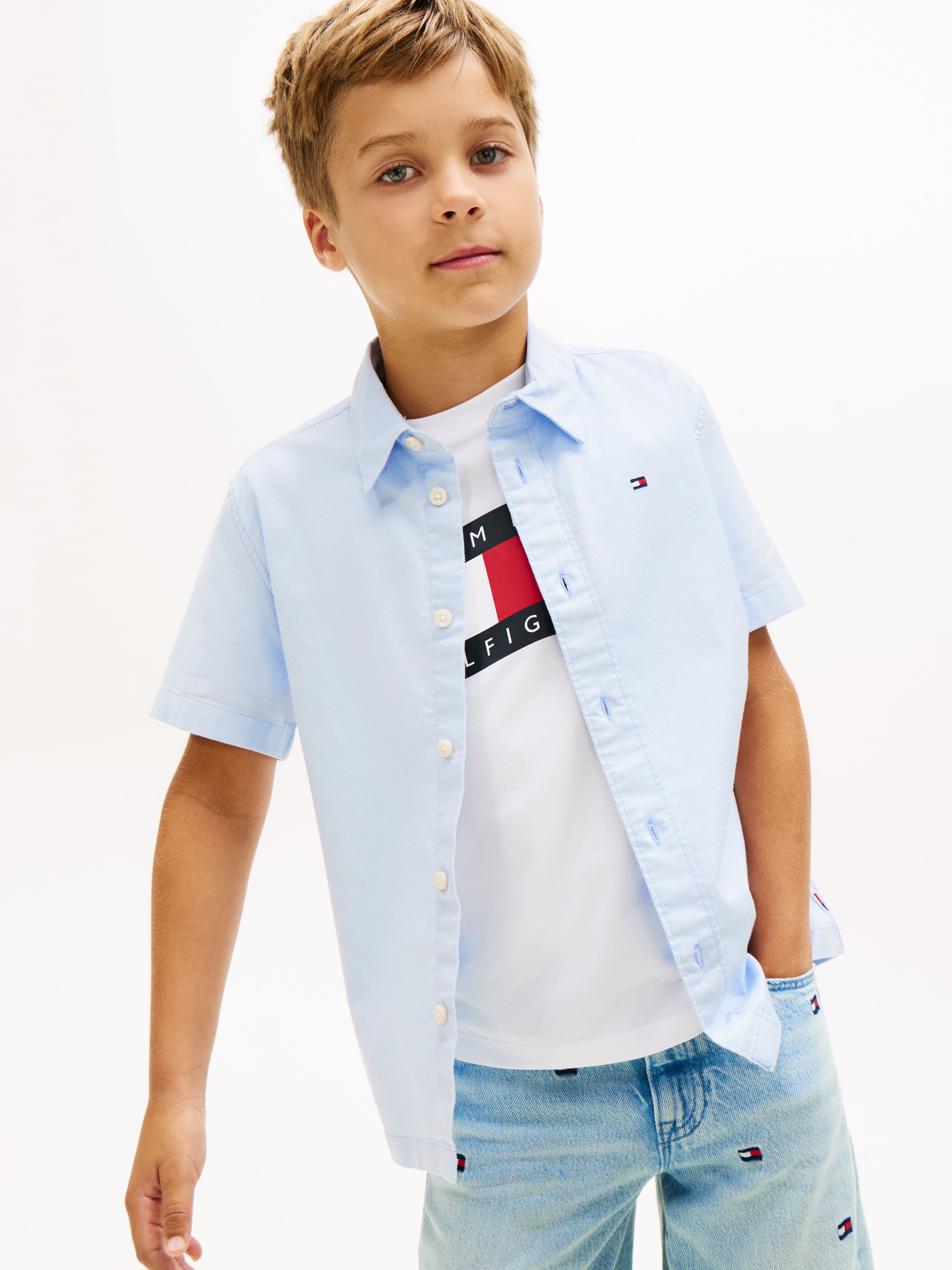 Essential Flag Embroidery Short Sleeve Oxford Shirt