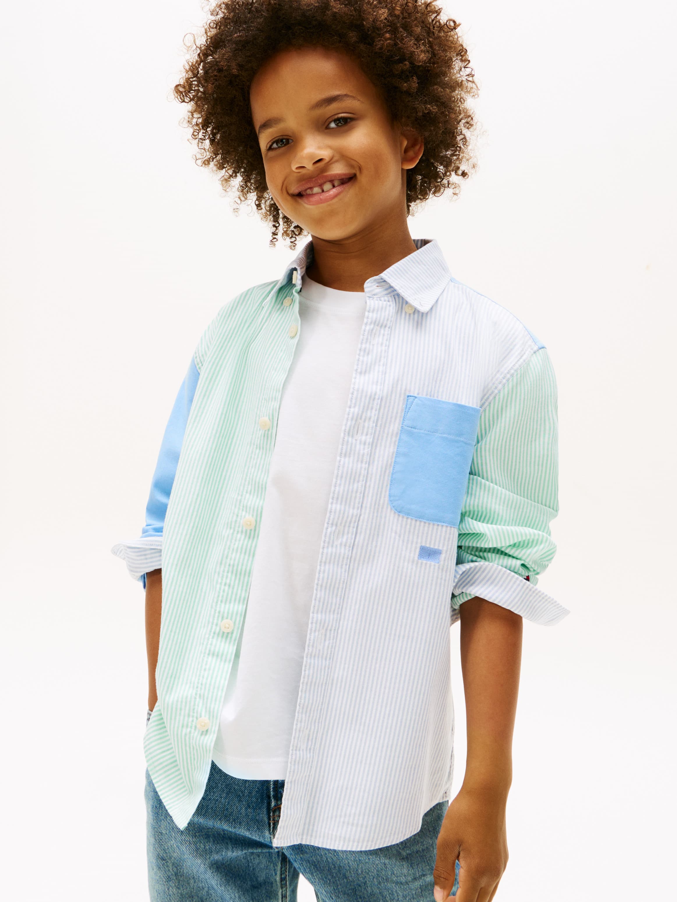 Colour-Blocked Mixed Stripe Oxford Shirt