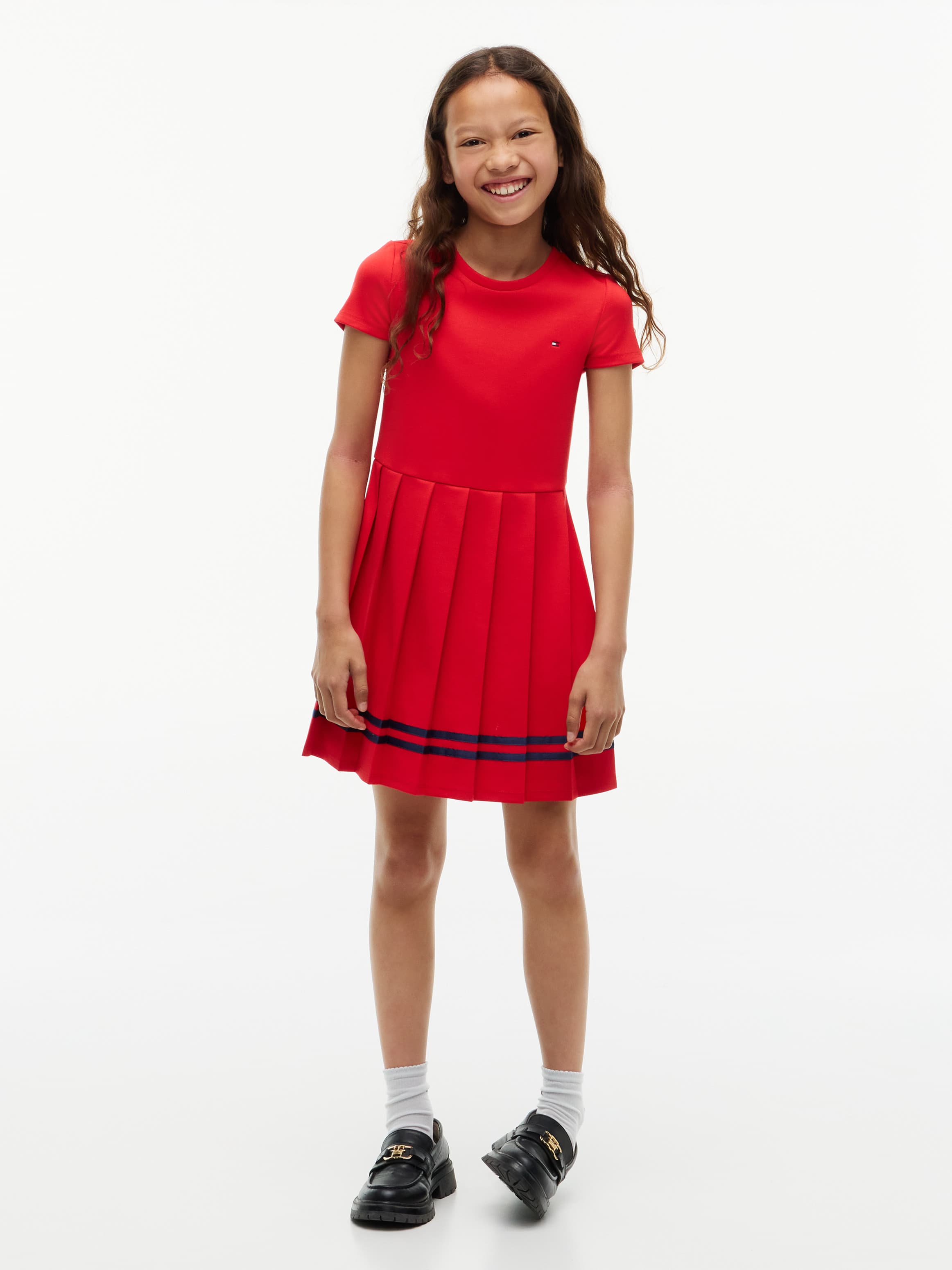 Pleated Short Sleeve Skater Dress