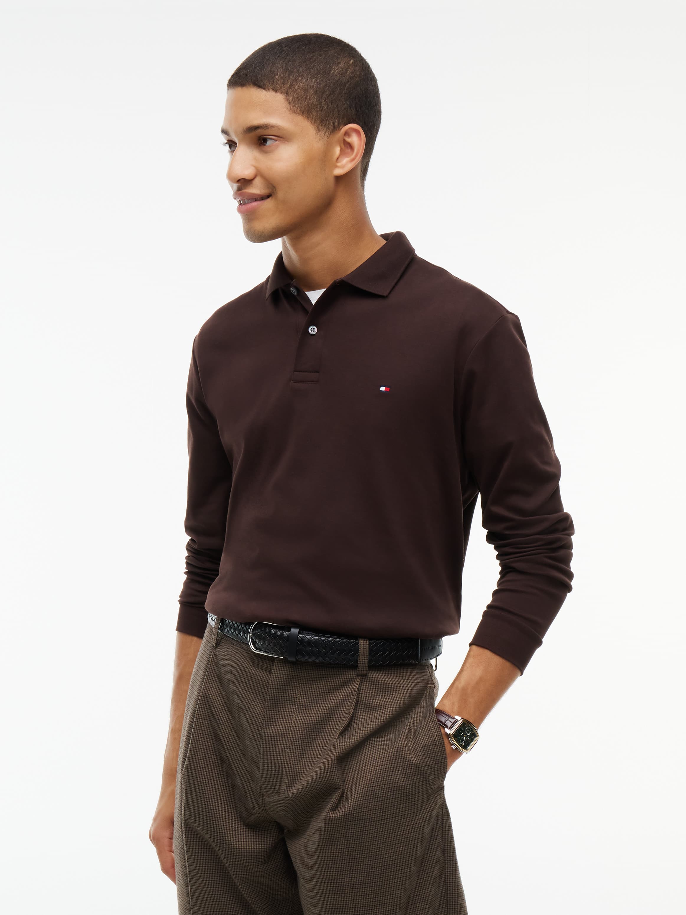 Fluid Cotton Long Sleeve Polo Shirt