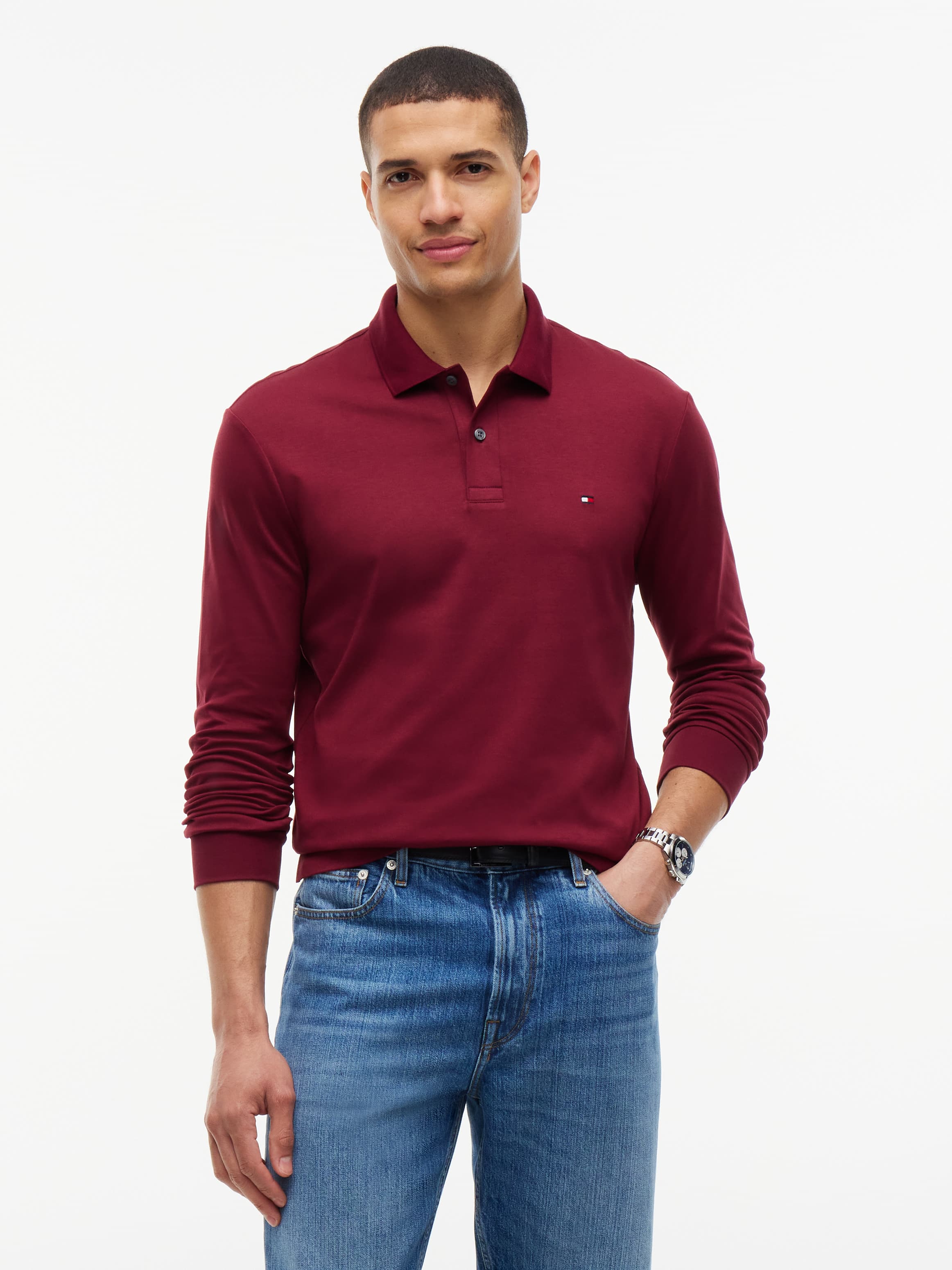 Fluid Cotton Long Sleeve Polo Shirt