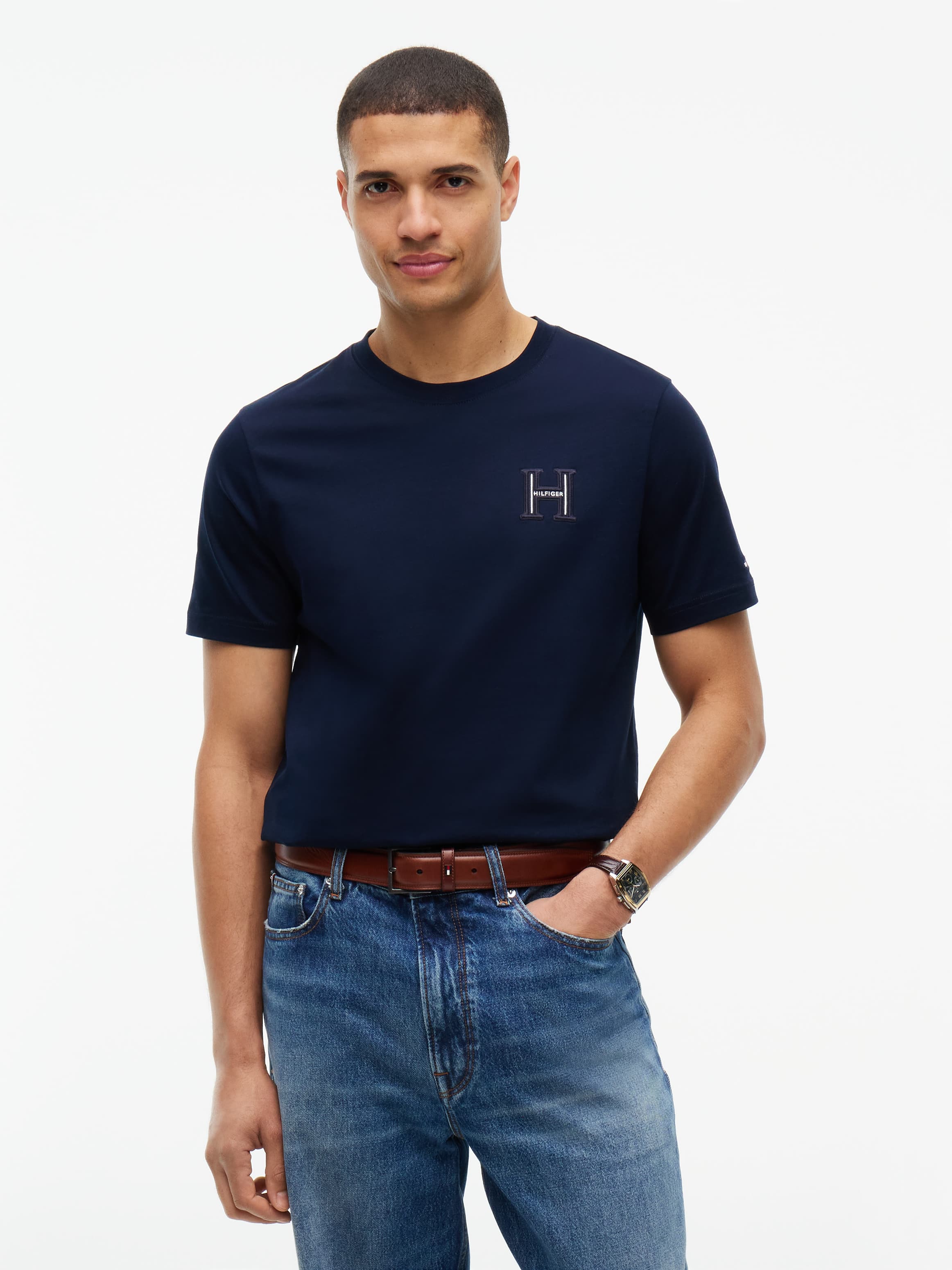 Varsity Logo Embroidery Crew Neck T-Shirt