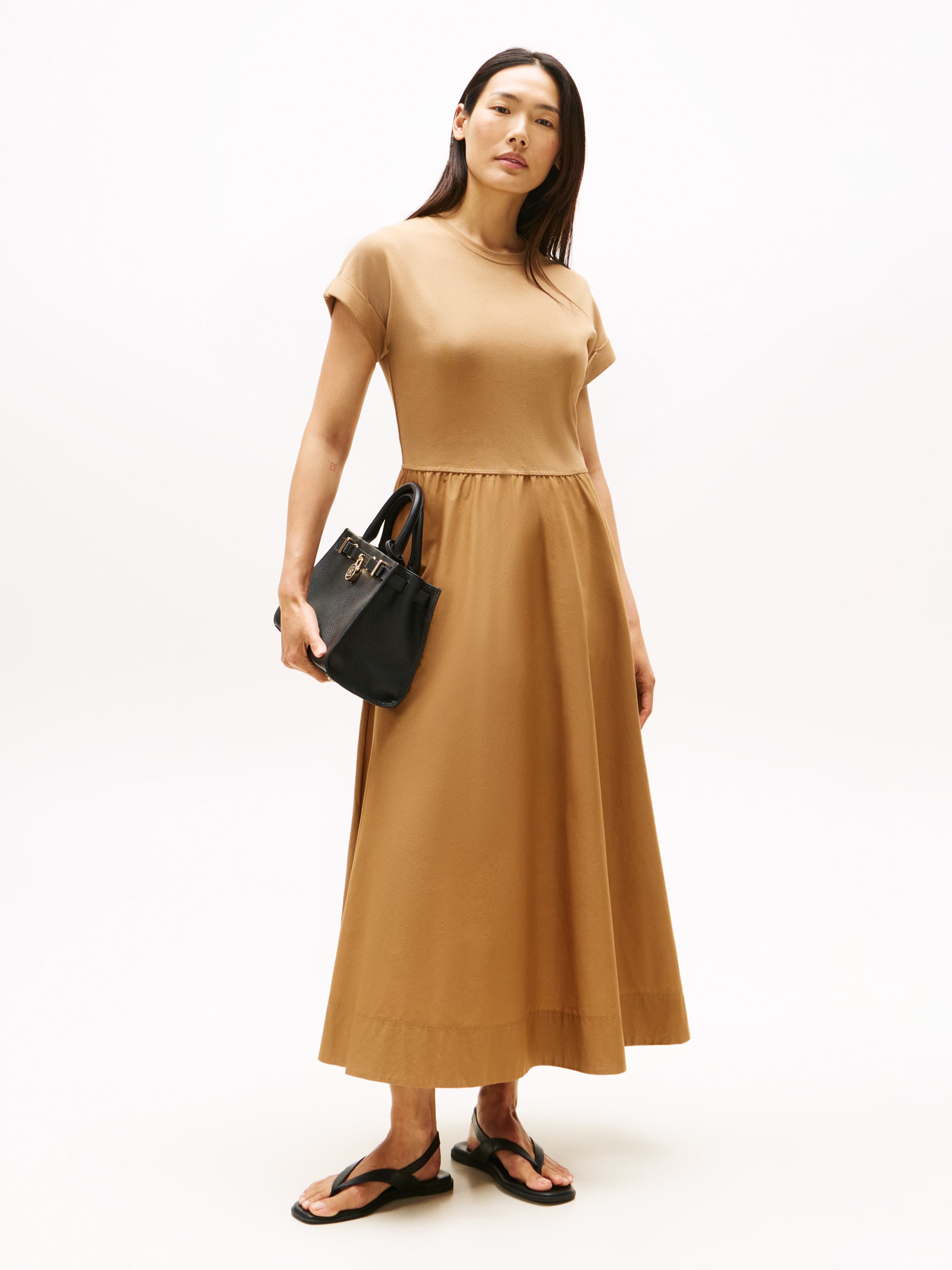 Gold-Tone Button Midi Dress