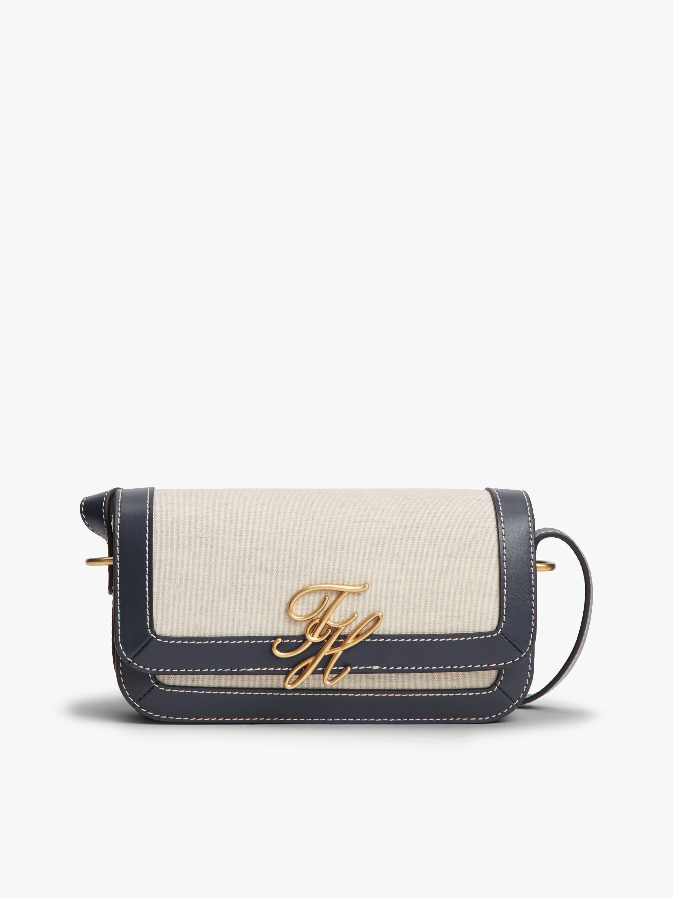 Canvas Leather Trim Crossbody Bag