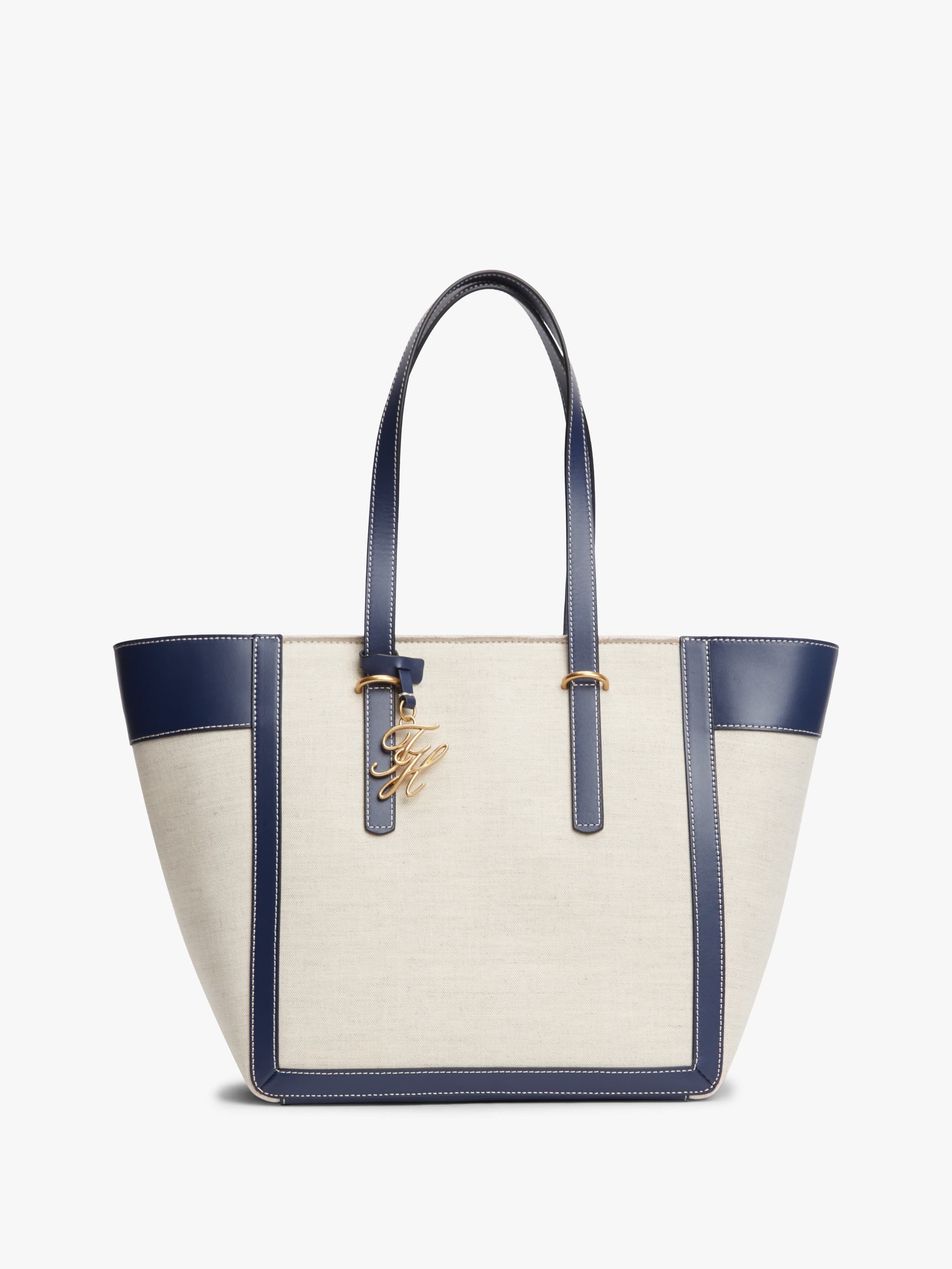 Logo Charm Linen Blend Canvas Tote Bag