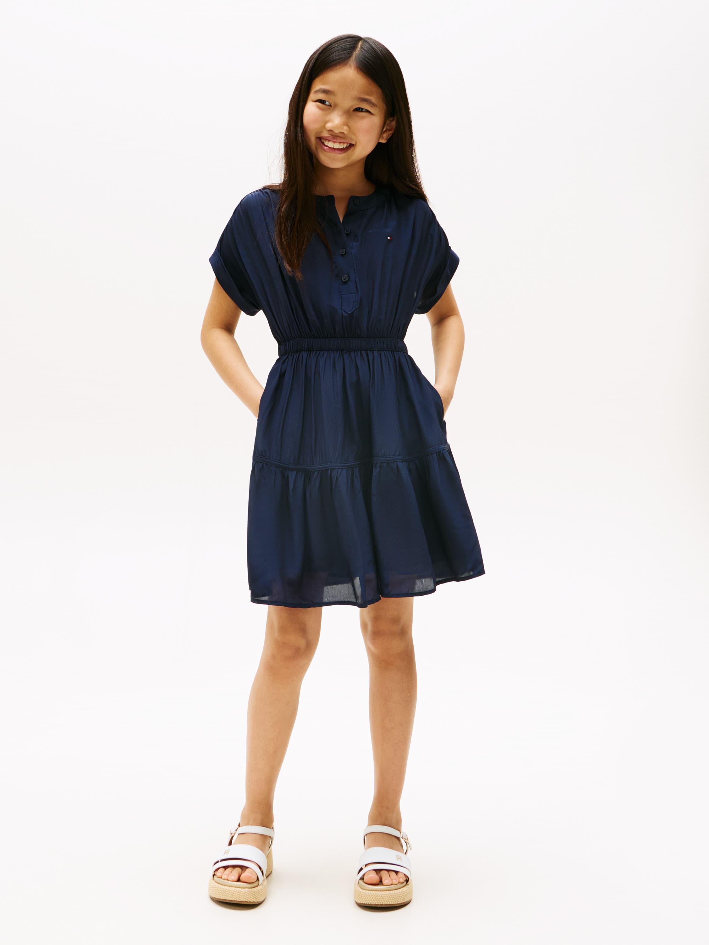 Short Sleeve Tiered Shirt Dress